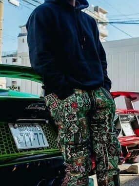 Men's Green Rockstar Patterned Pants Street Style